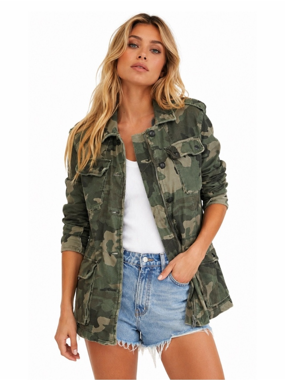 Free People Camo Cargo Utility Jacket